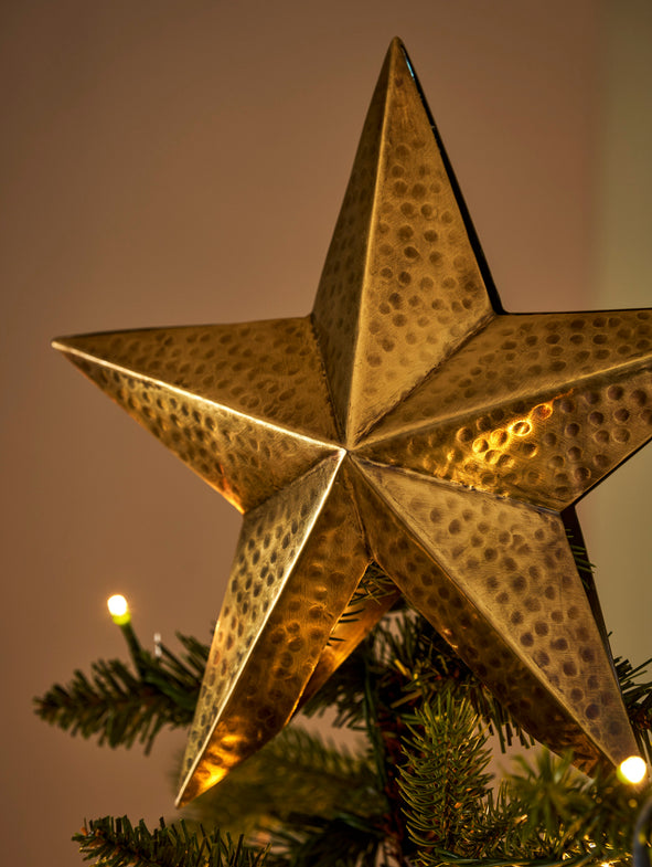 Hammered Christmas Star Tree Topper - Antique Brass